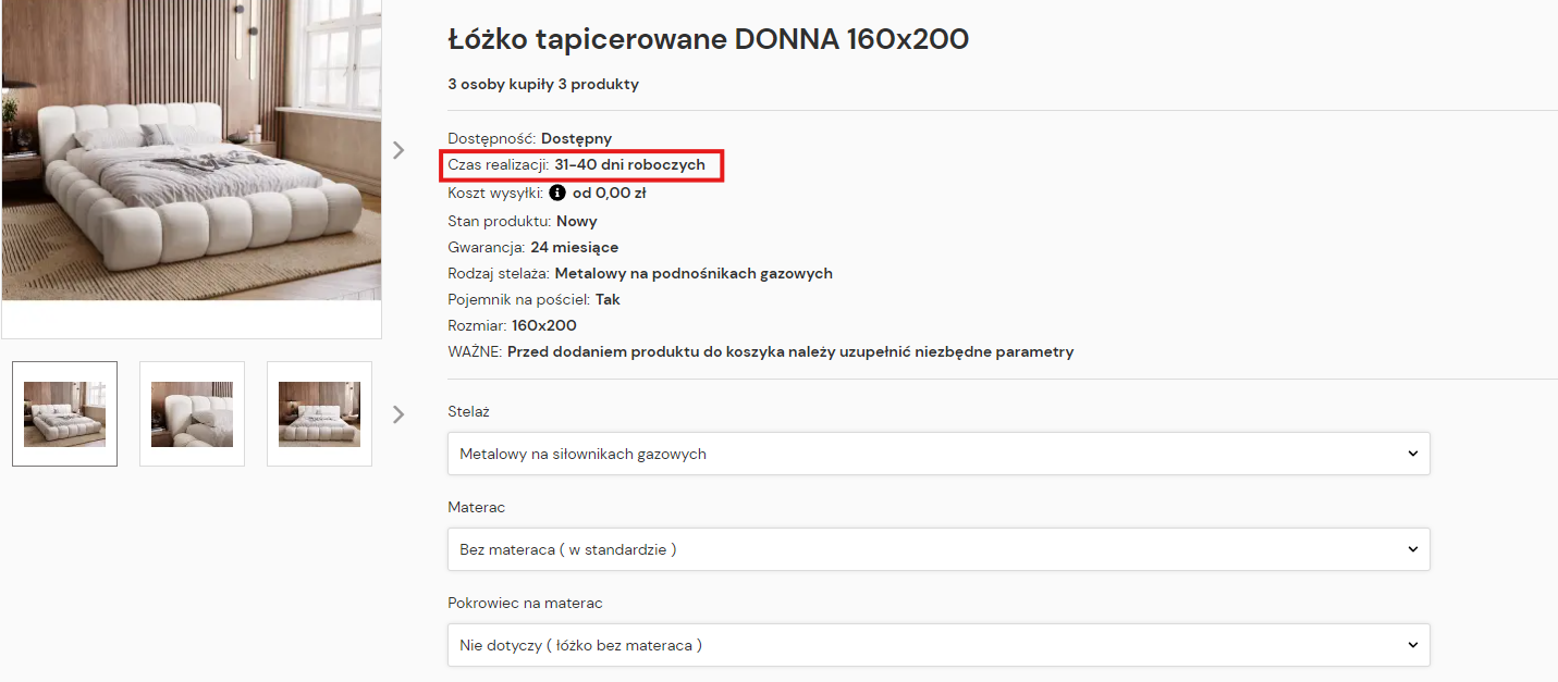 Gdzie sprawdzić termin realizacji na karcie produktu – Silk Meble